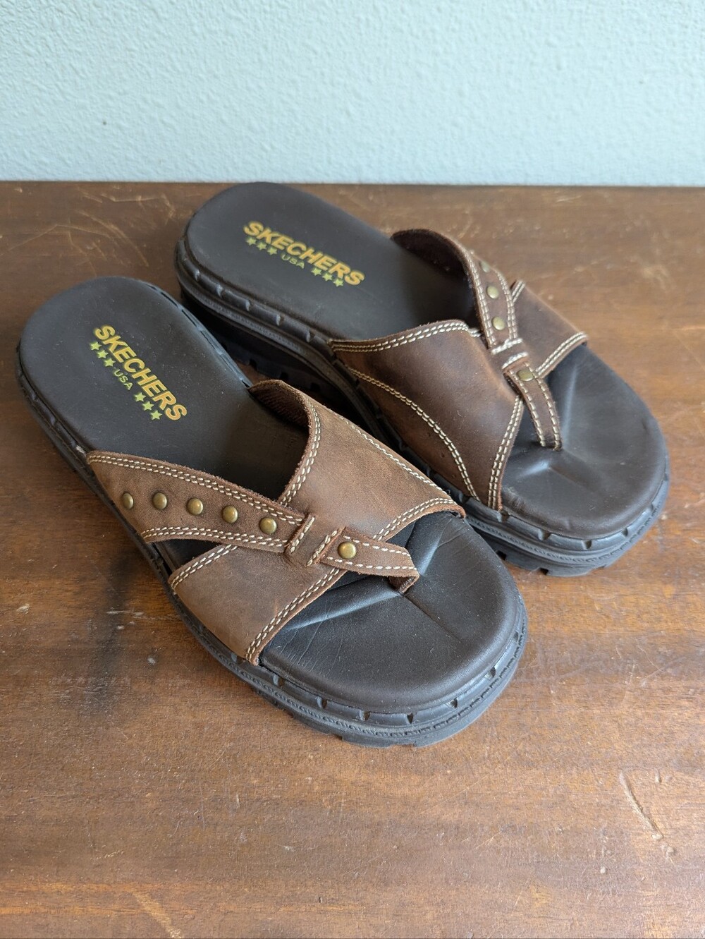 Vintage Y2K Skechers Chunky Sandals Platform Brown Leather Size US 6 EU 36